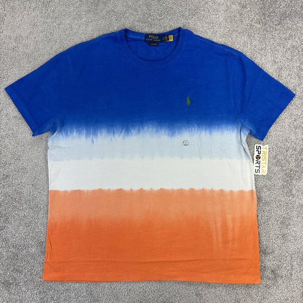 Polo Ralph Lauren Shirt Mens Large Blue Orange Dip Dye Classic Fit Cotton